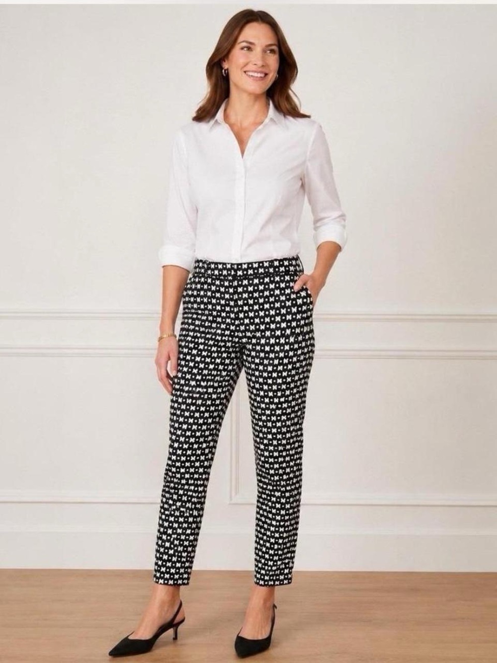 NWT Talbots black and white jaquered butterfly front trousers